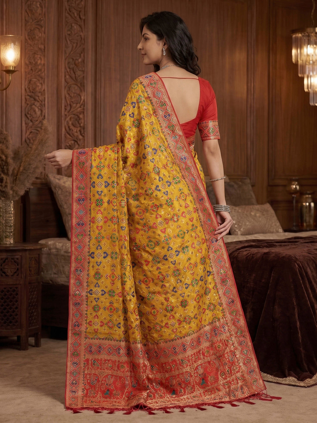 Mustard Satin Woven Saree