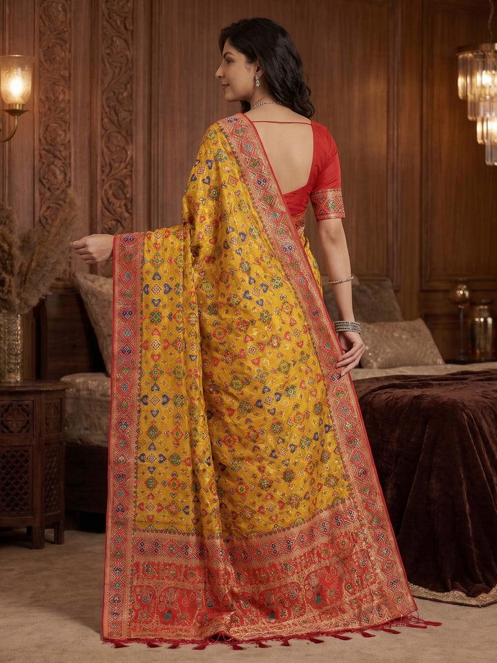 Mustard Satin Woven Saree