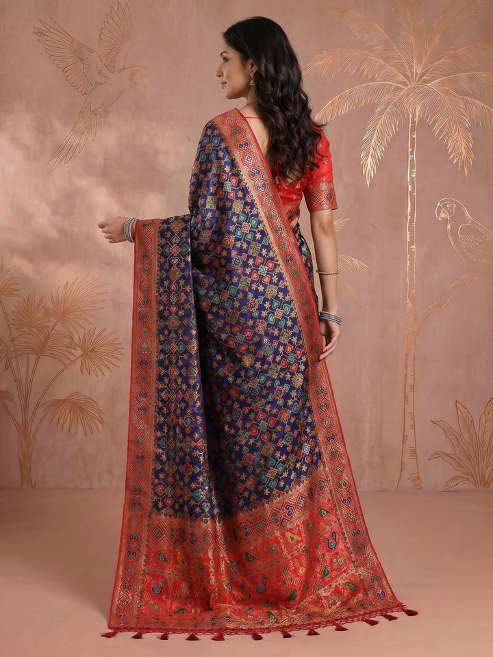 Navy Blue Satin Woven Saree