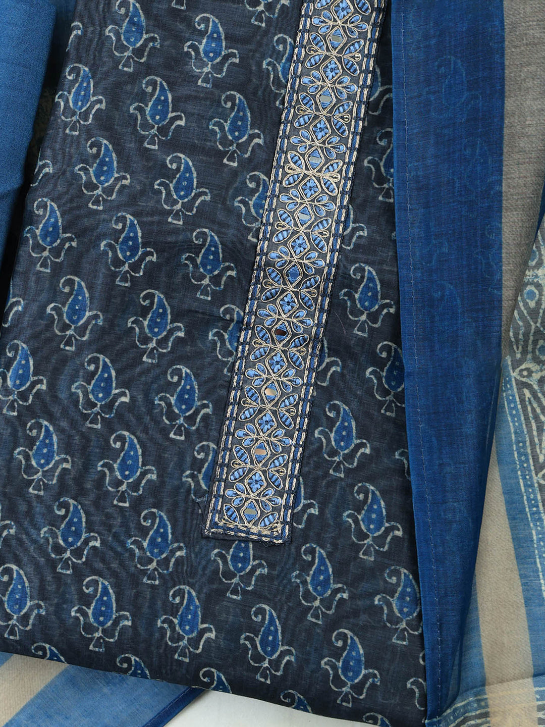 Blue Art Silk Plain Unstitched Dress Material