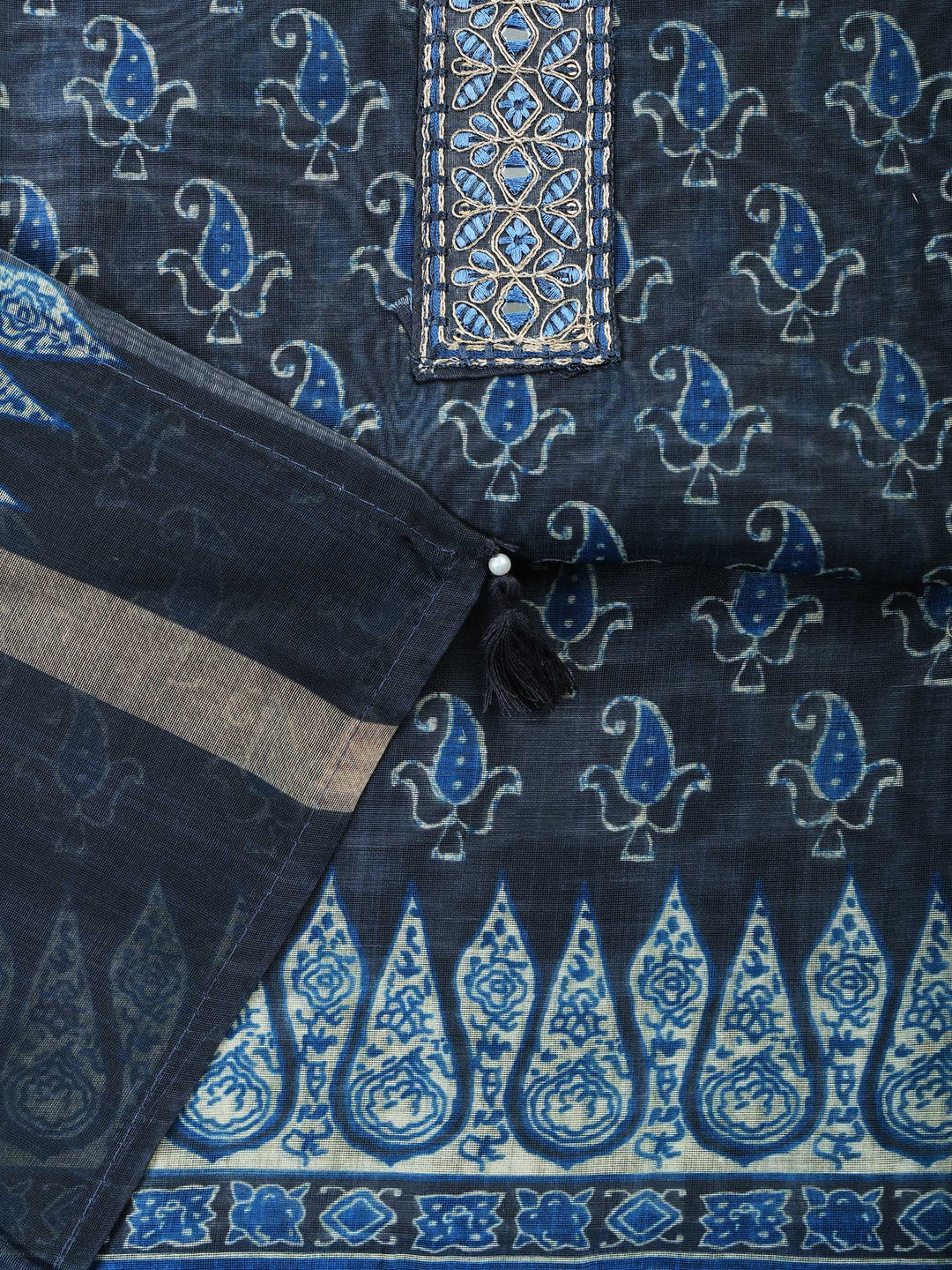 Blue Art Silk Plain Unstitched Dress Material
