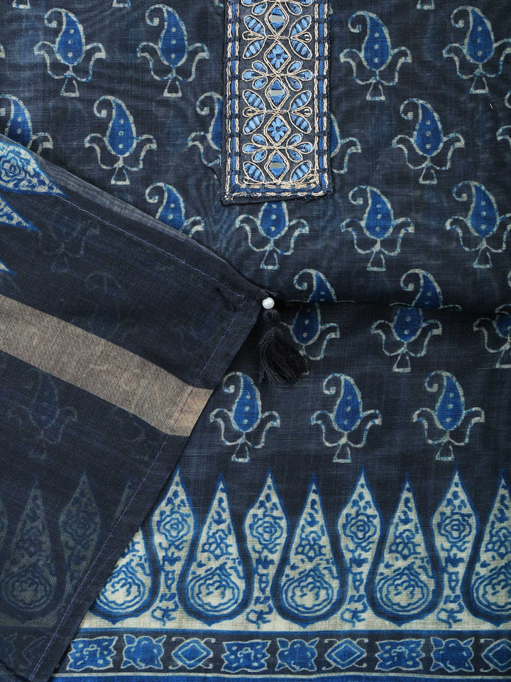 Blue Art Silk Plain Unstitched Dress Material