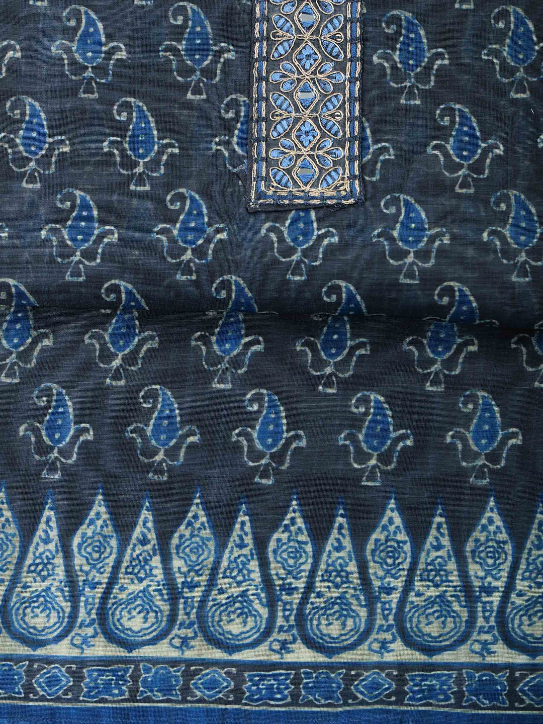 Blue Art Silk Plain Unstitched Dress Material