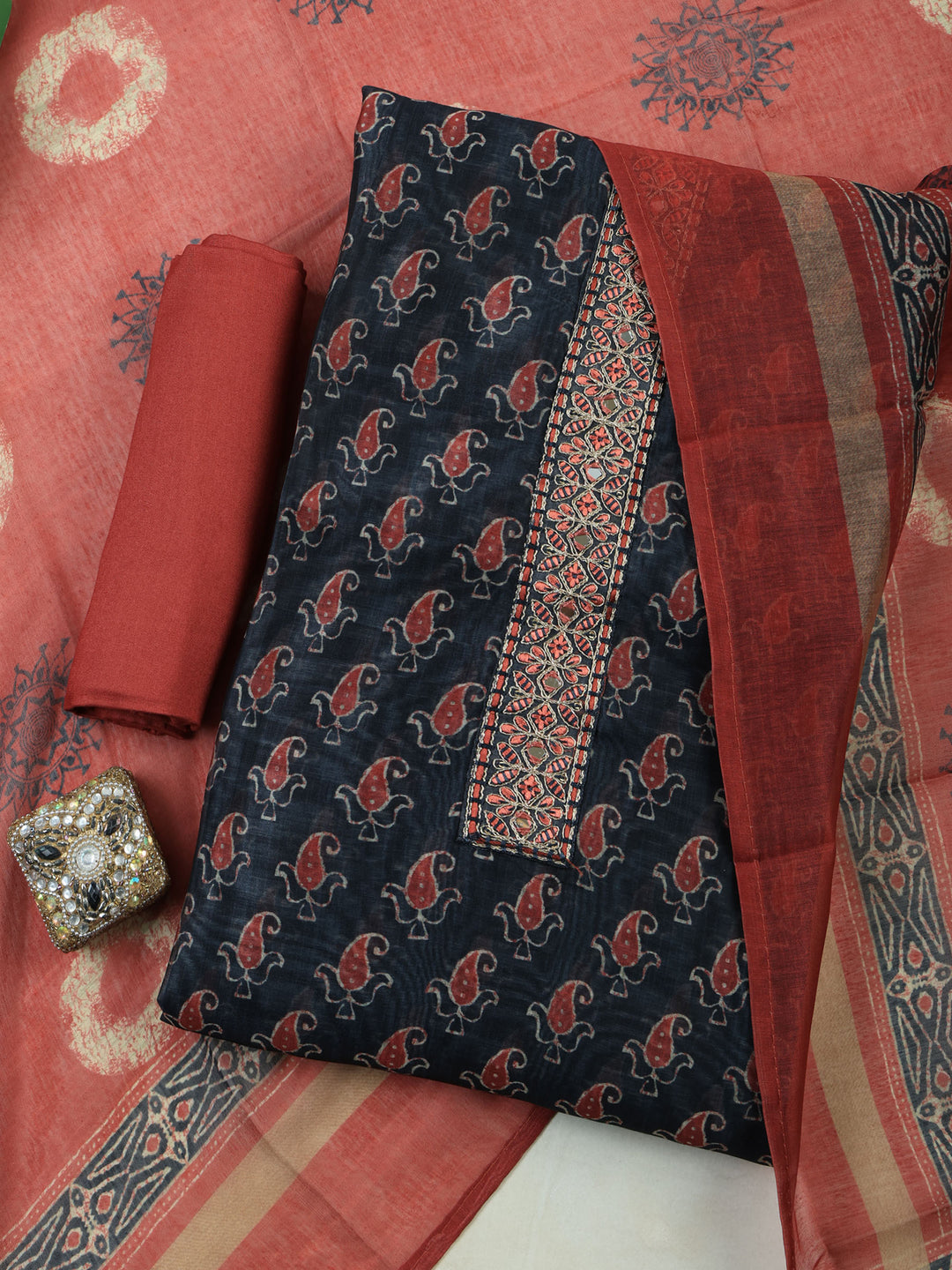 Maroon Art Silk Plain Unstitched Dress Material