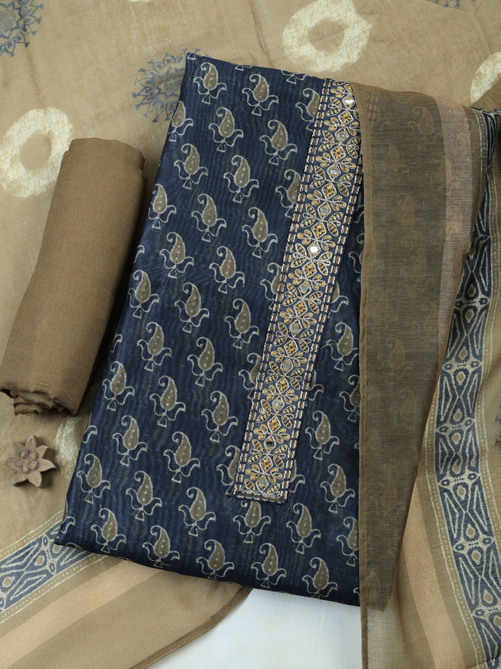 Mehndi Art Silk Plain Unstitched Dress Material