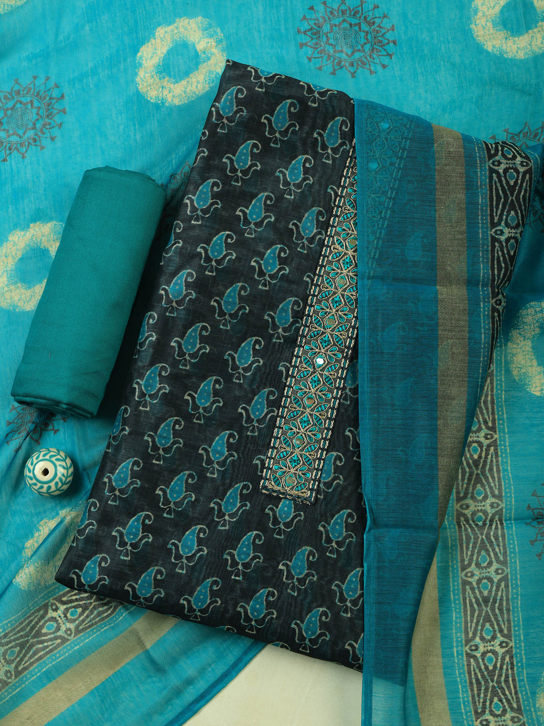 Sea-Green Art Silk Plain Unstitched Dress Material