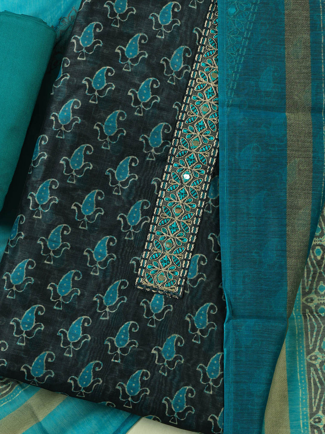 Sea-Green Art Silk Plain Unstitched Dress Material