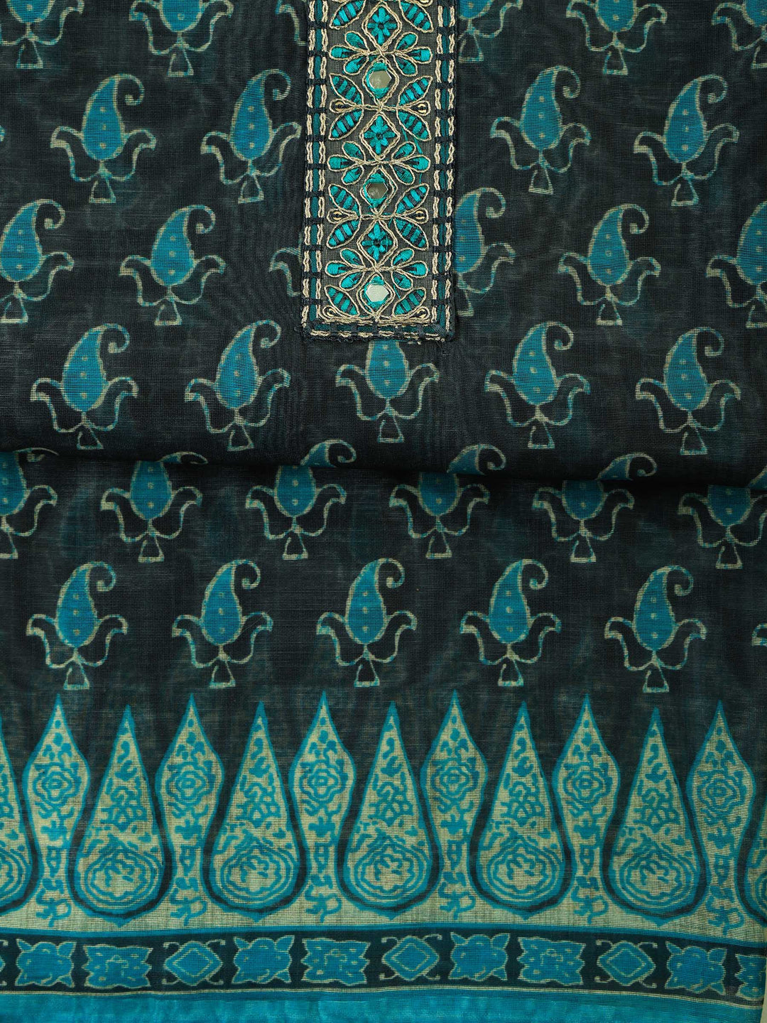 Sea-Green Art Silk Plain Unstitched Dress Material