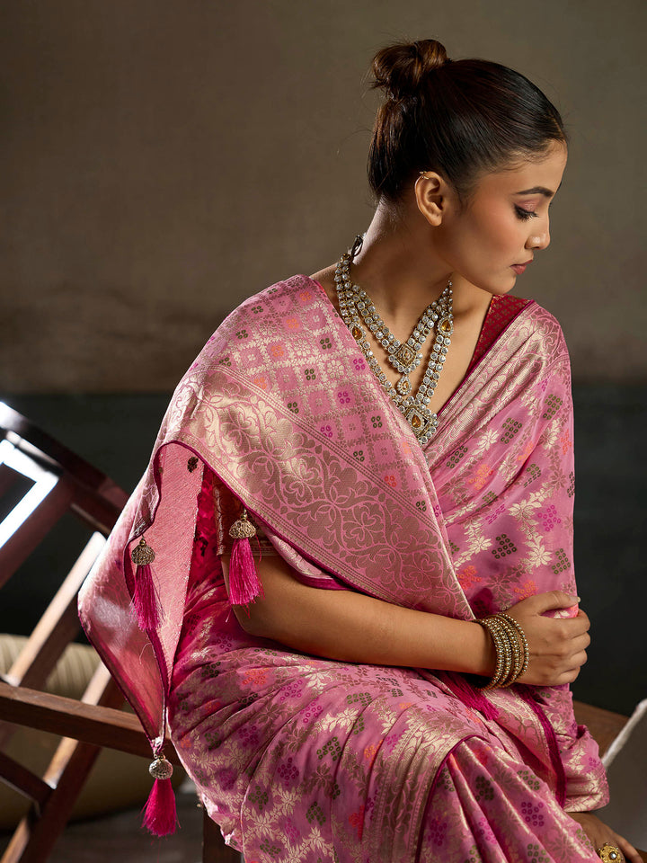 Pink Georgette Woven Sarees