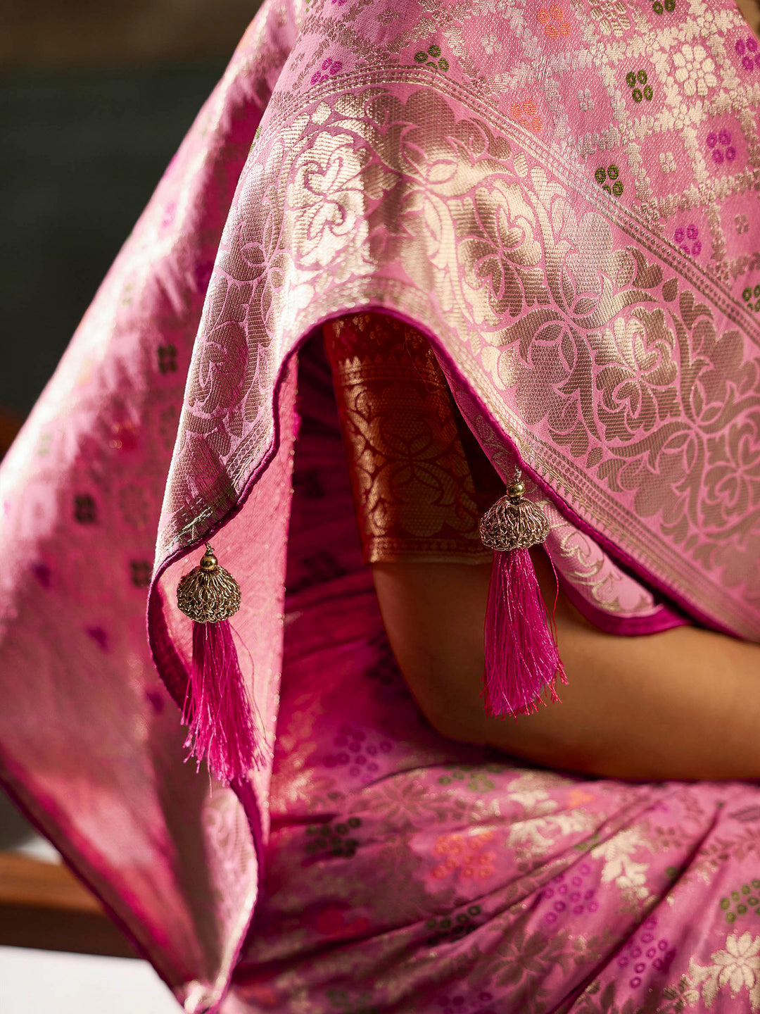 Pink Georgette Woven Sarees