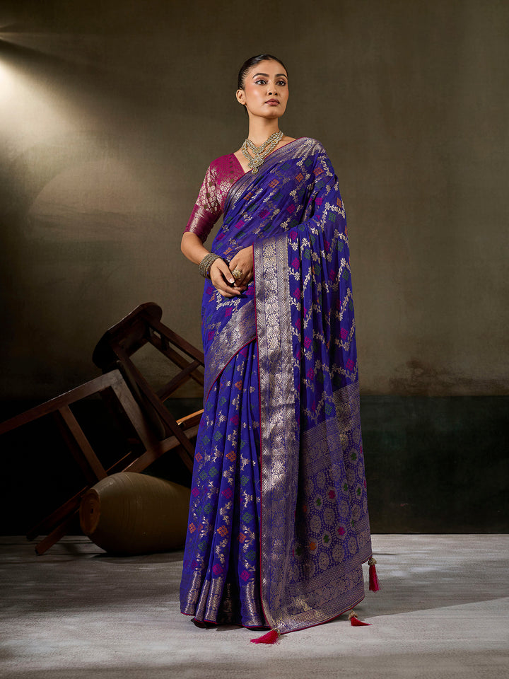 Royal-Blue Georgette Woven Sarees