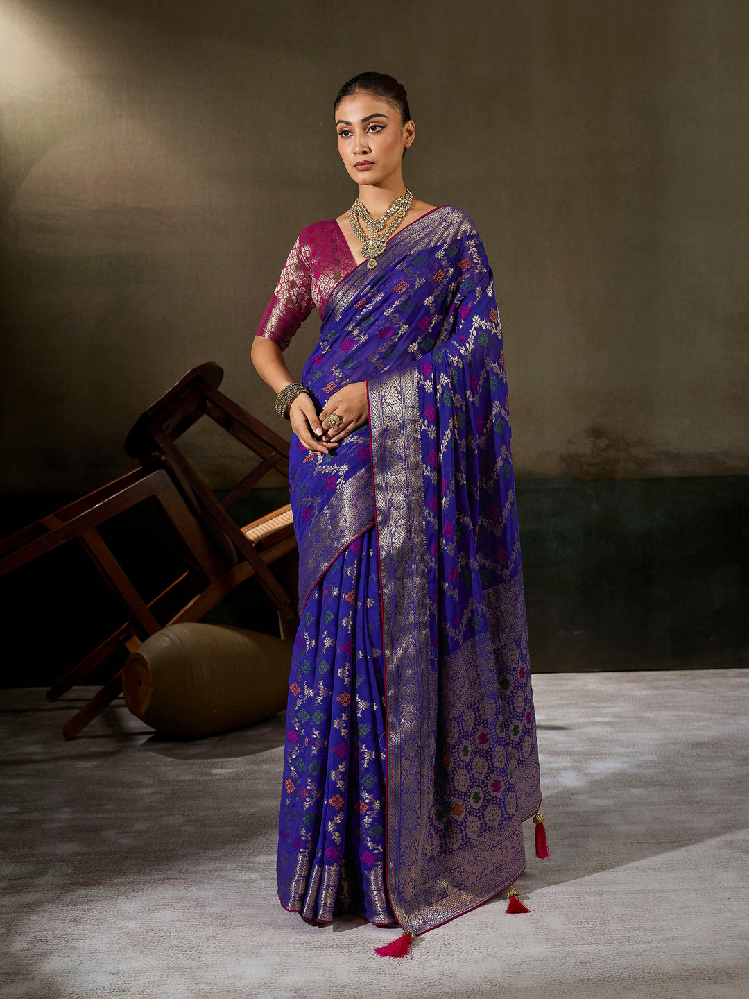Royal-Blue Georgette Woven Sarees