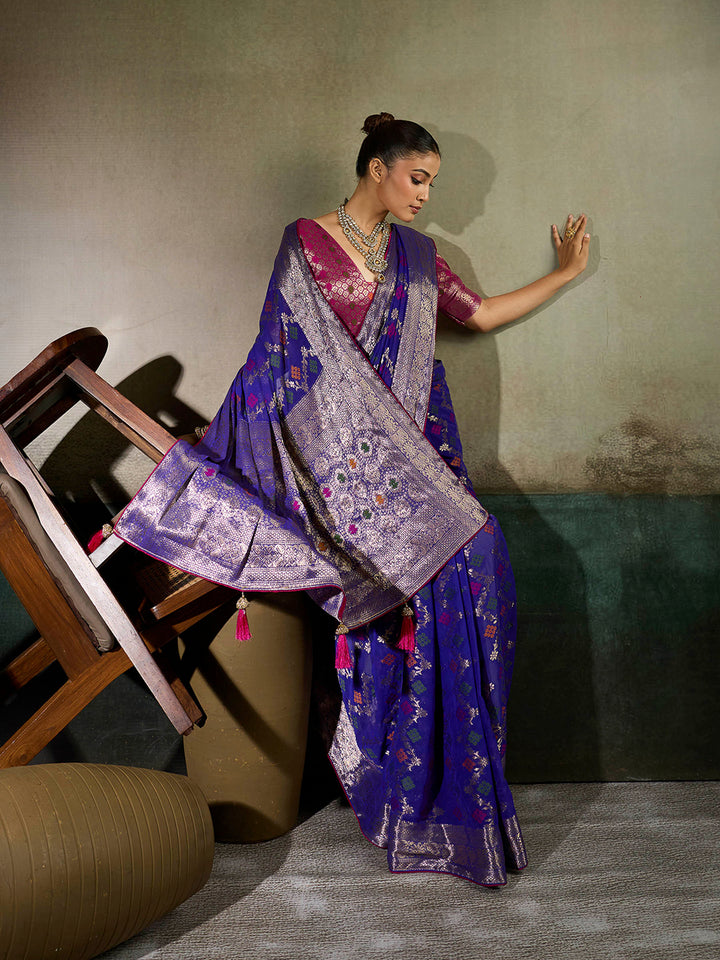 Royal-Blue Georgette Woven Sarees