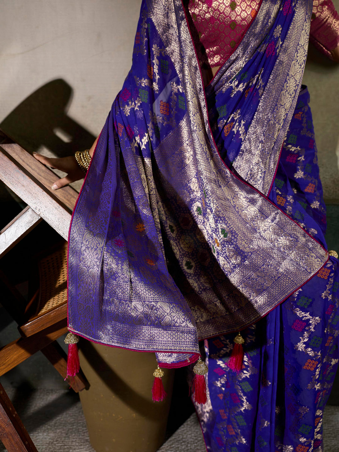 Royal-Blue Georgette Woven Sarees