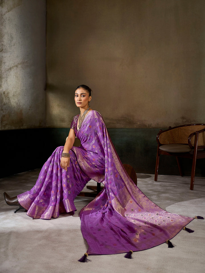 Lavender Georgette Woven Sarees
