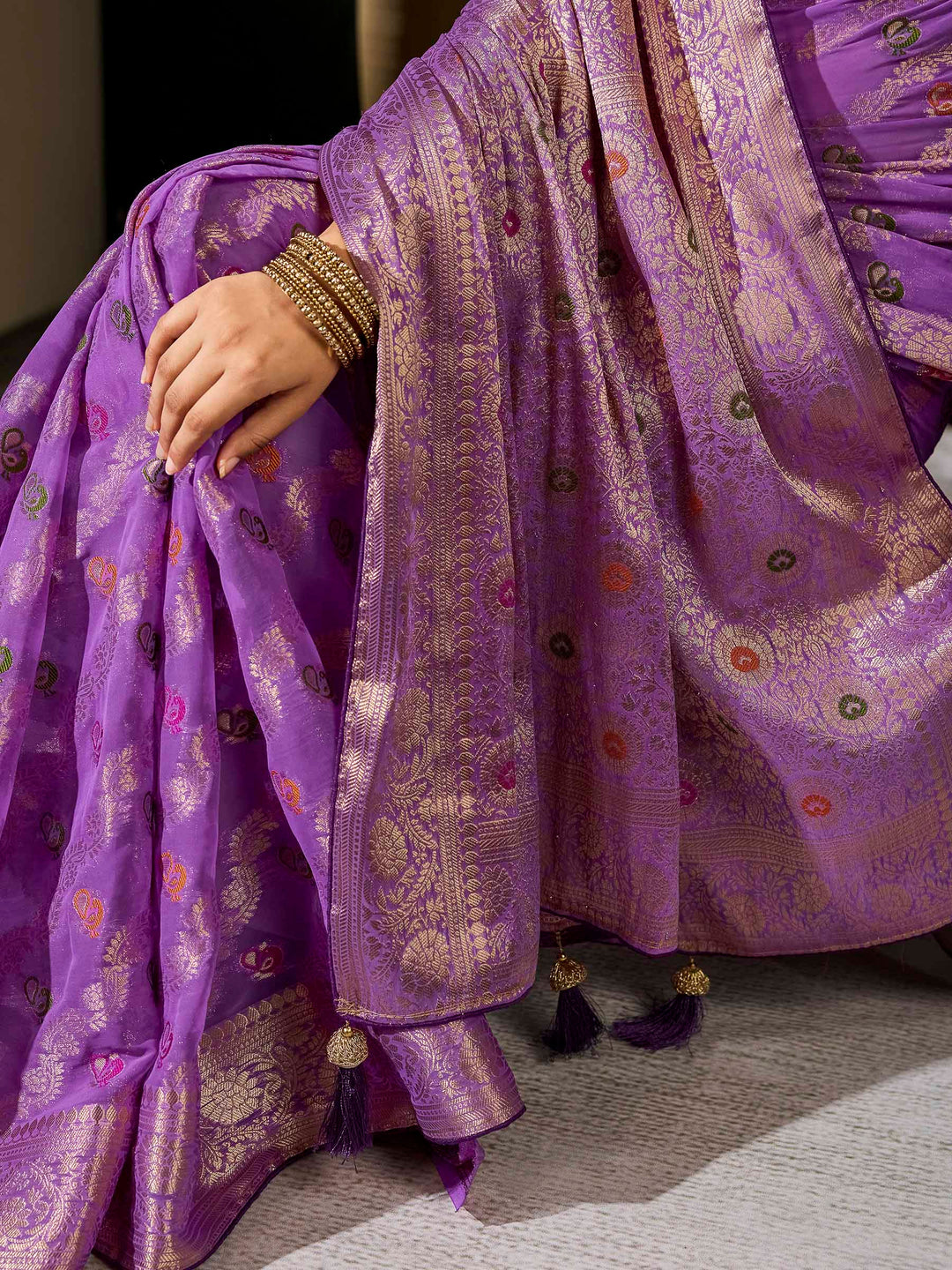 Lavender Georgette Woven Sarees