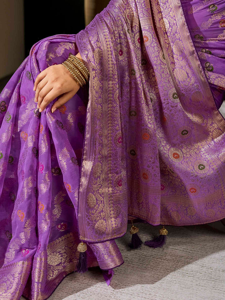 Lavender Georgette Woven Sarees