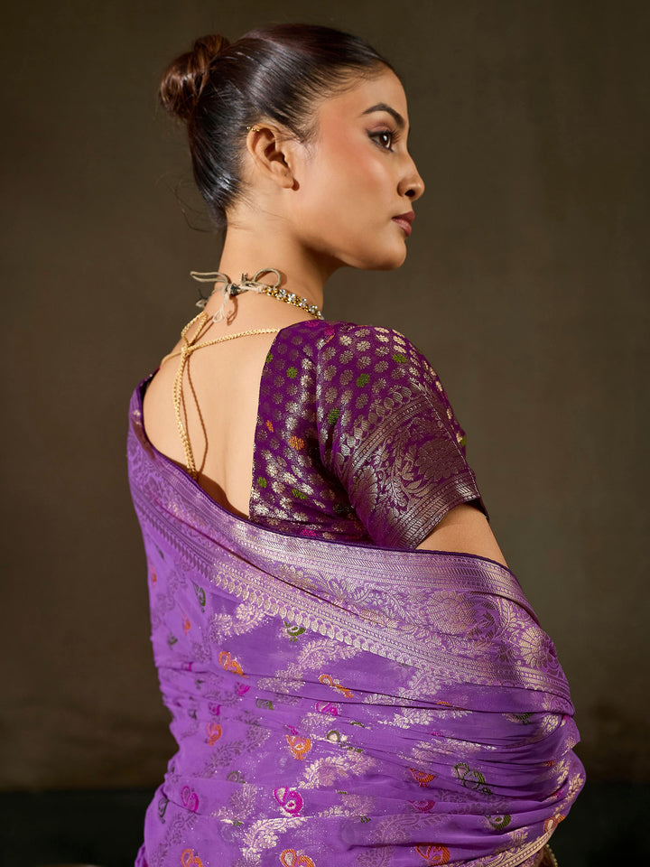 Lavender Georgette Woven Sarees