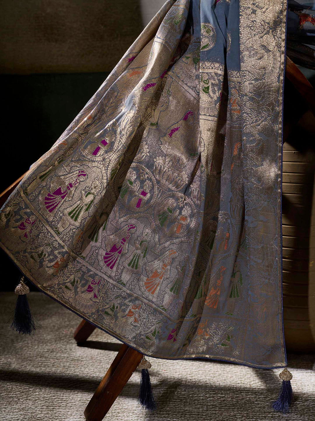 Steel-Grey Georgette Woven Sarees