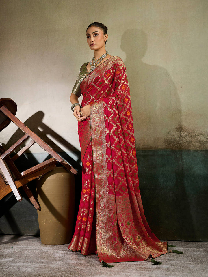 Red Georgette Woven Sarees