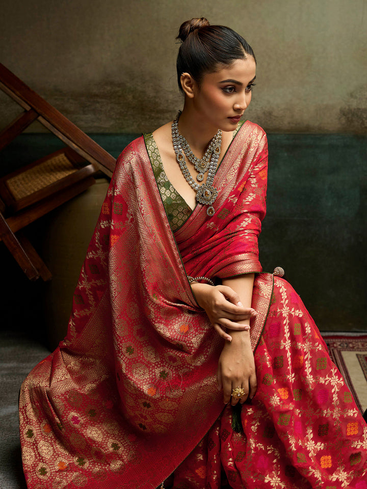 Red Georgette Woven Sarees