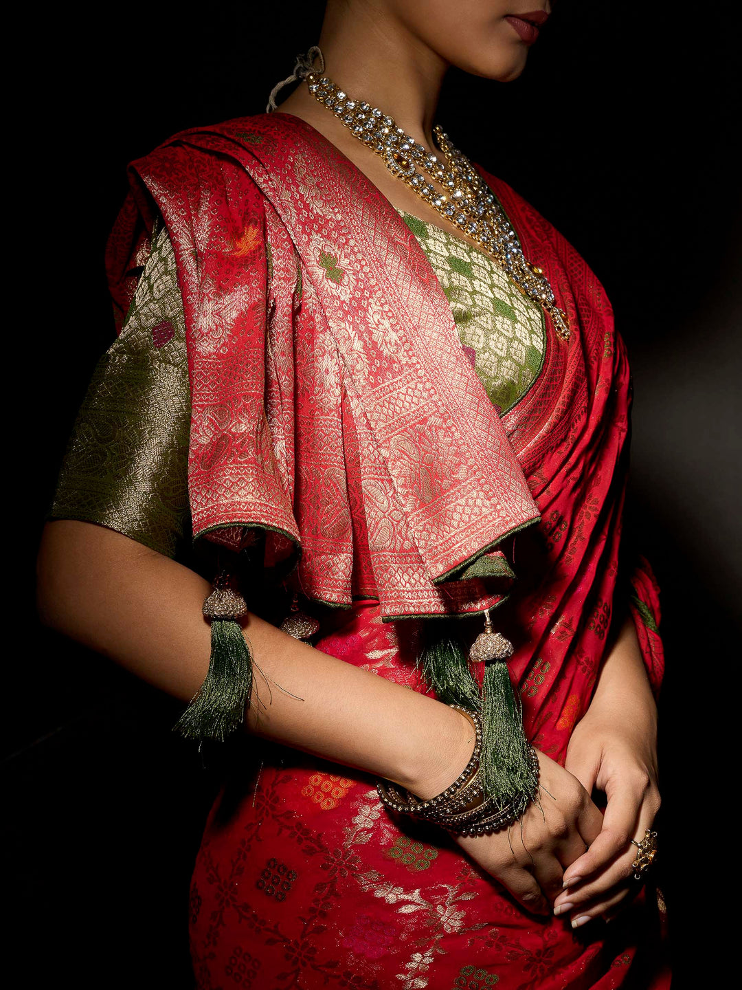 Red Georgette Woven Sarees