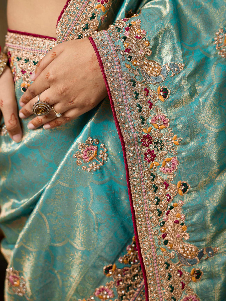 Turquoise Art Silk Embroidered Sarees
