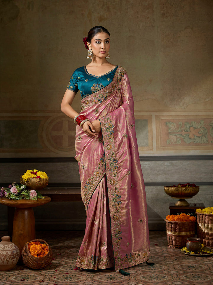Pink Art Silk Embroidered Sarees