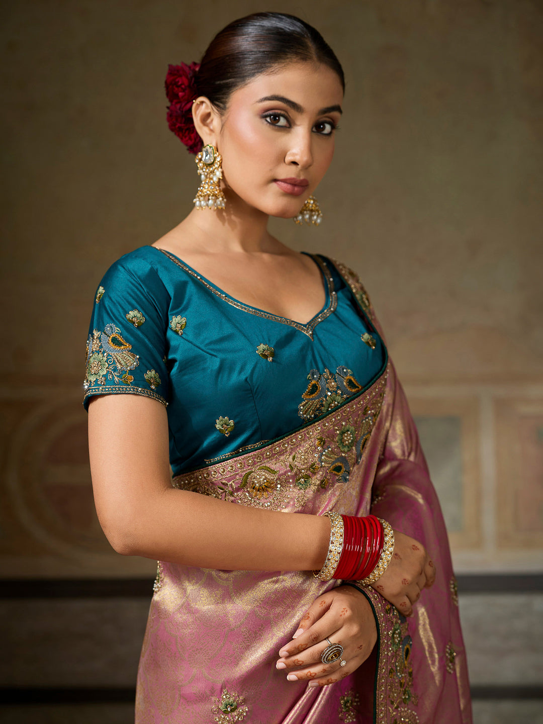 Pink Art Silk Embroidered Sarees