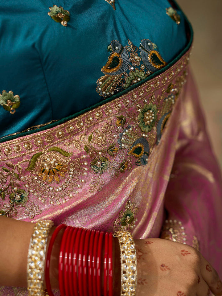 Pink Art Silk Embroidered Sarees
