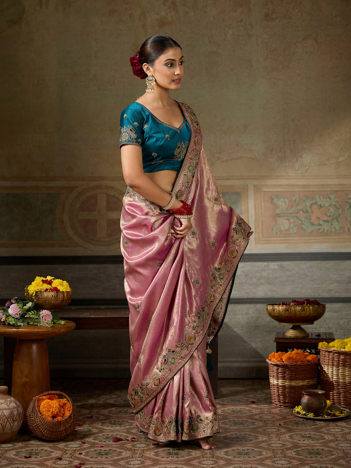 Pink Art Silk Embroidered Sarees