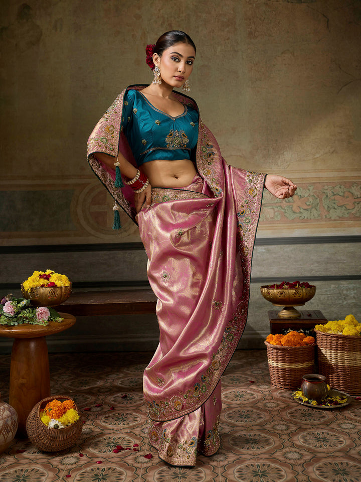 Pink Art Silk Embroidered Sarees