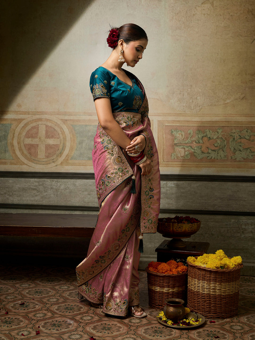 Pink Art Silk Embroidered Sarees