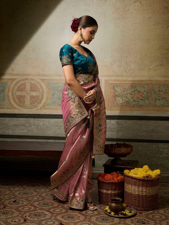 Pink Art Silk Embroidered Sarees