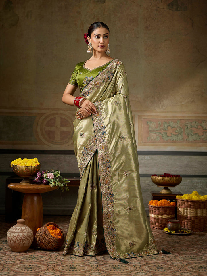 Olive-Green Art Silk Embroidered Sarees