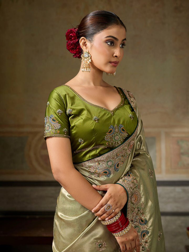 Olive-Green Art Silk Embroidered Sarees