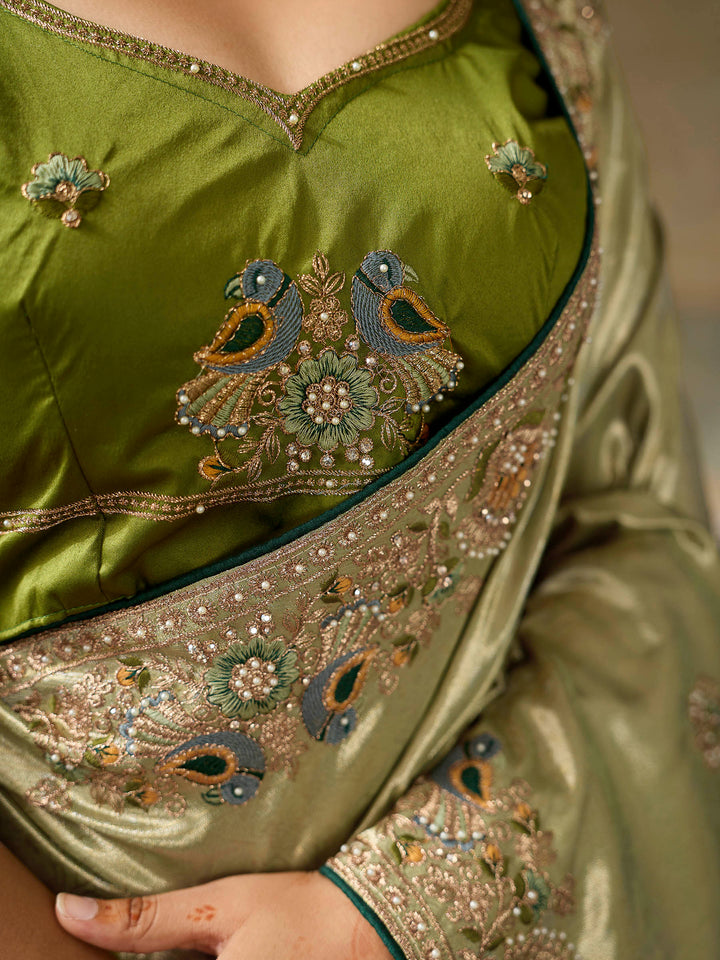 Olive-Green Art Silk Embroidered Sarees