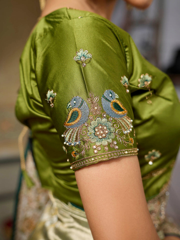 Olive-Green Art Silk Embroidered Sarees