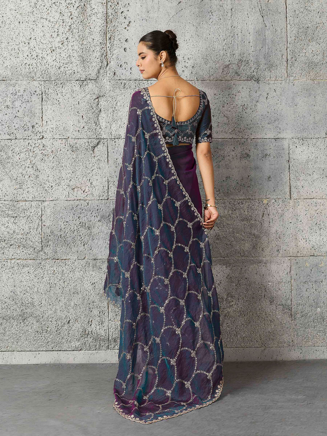 Teal-Blue Chiffon Embroidered Sarees