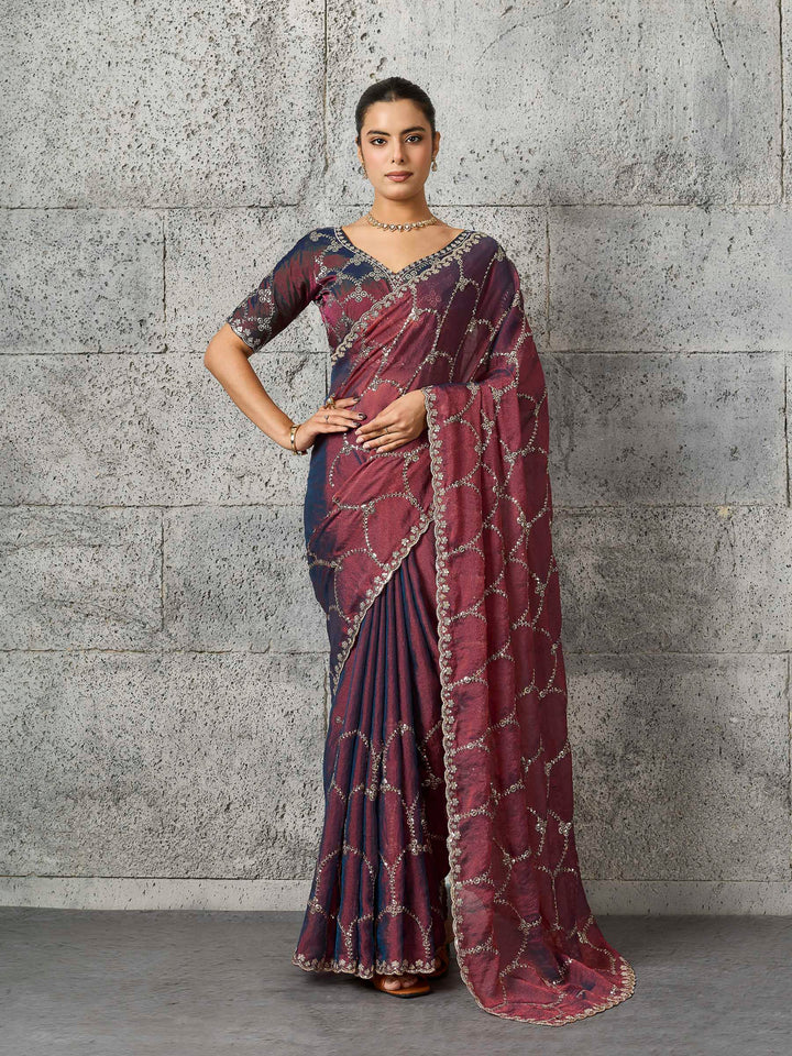 Brown Chiffon Embroidered Sarees