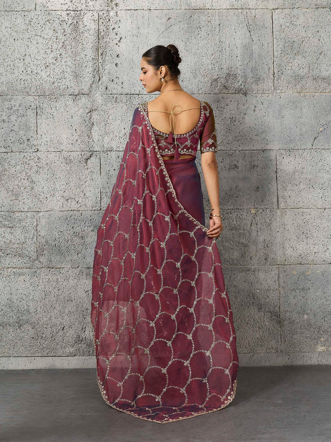 Brown Chiffon Embroidered Sarees