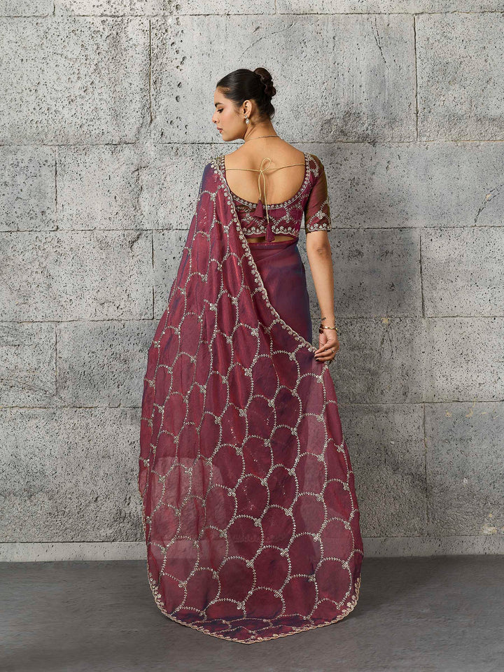 Brown Chiffon Embroidered Sarees