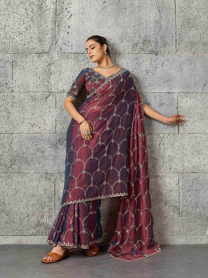 Brown Chiffon Embroidered Sarees