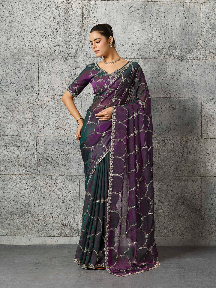 Magenta Chiffon Embroidered Sarees
