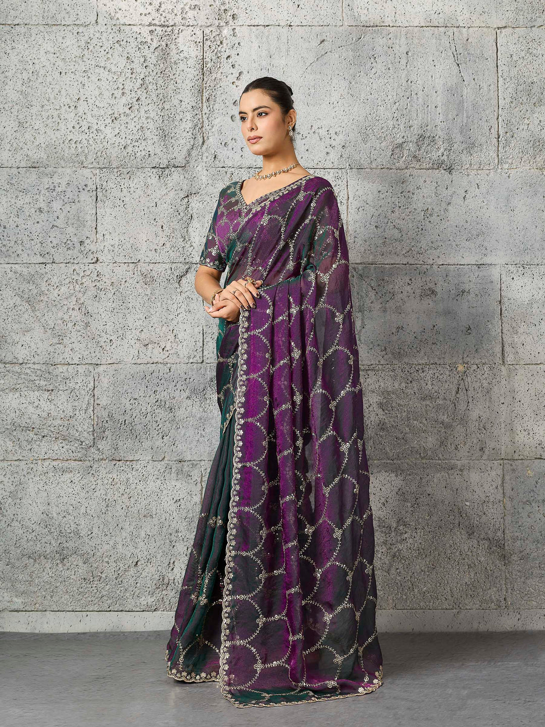 Magenta Chiffon Embroidered Sarees
