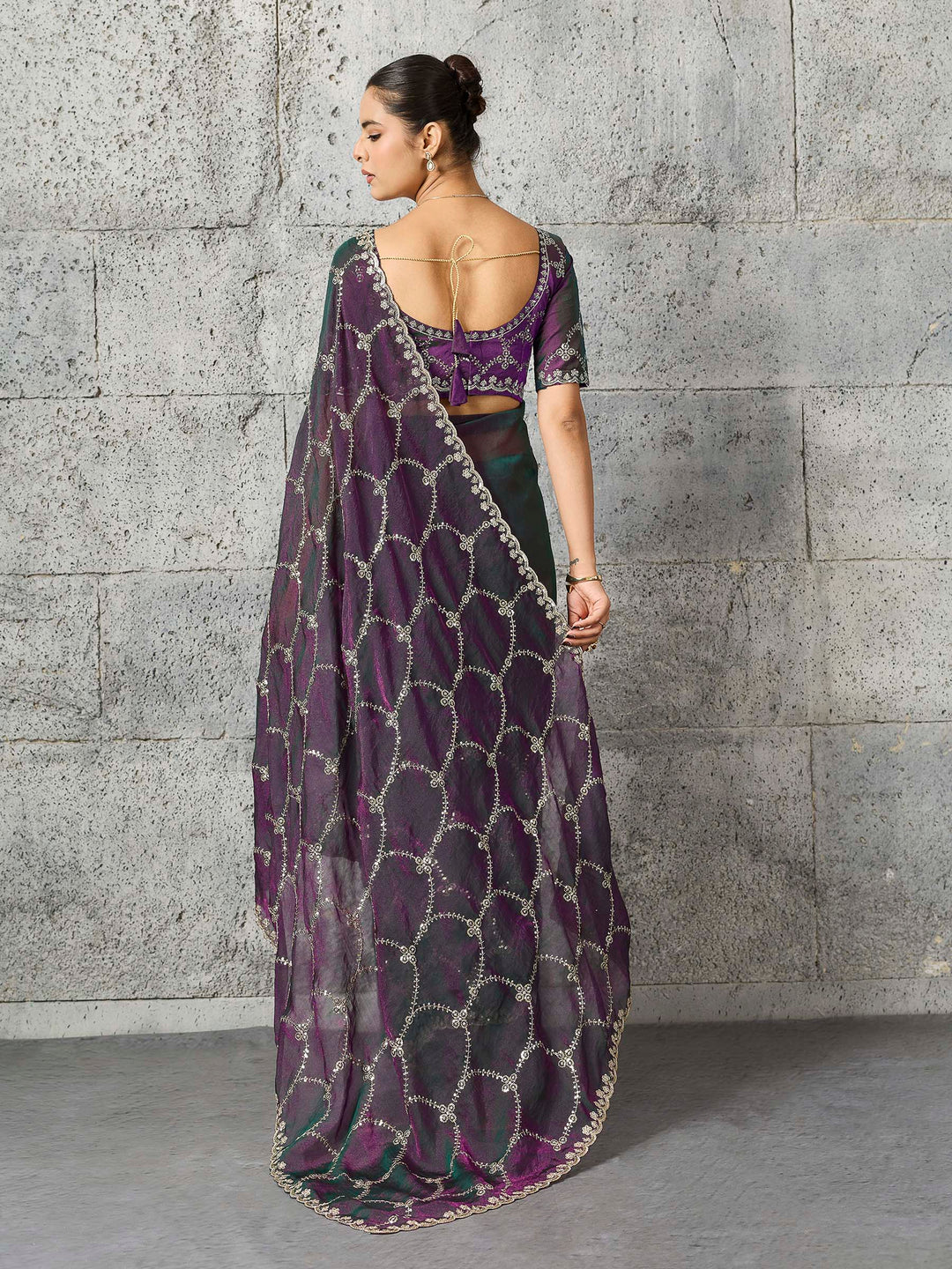 Magenta Chiffon Embroidered Sarees