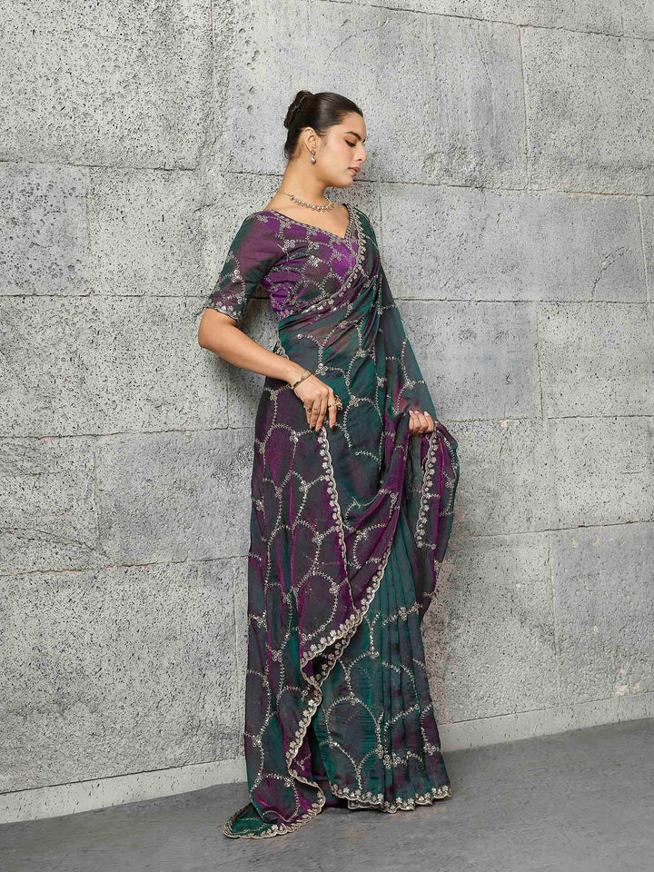 Magenta Chiffon Embroidered Sarees