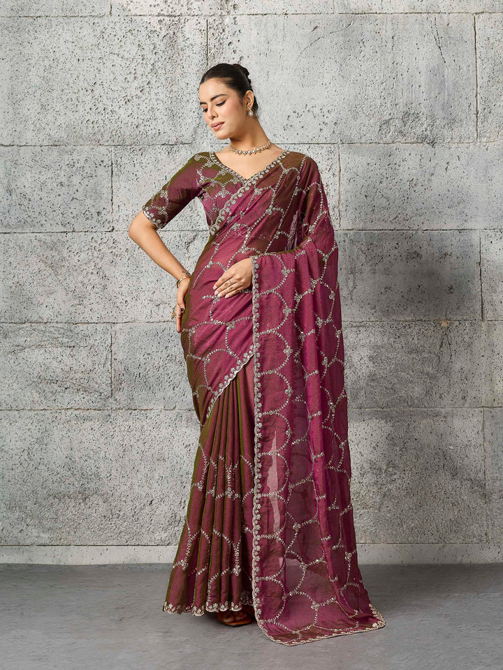 Rust Chiffon Embroidered Sarees