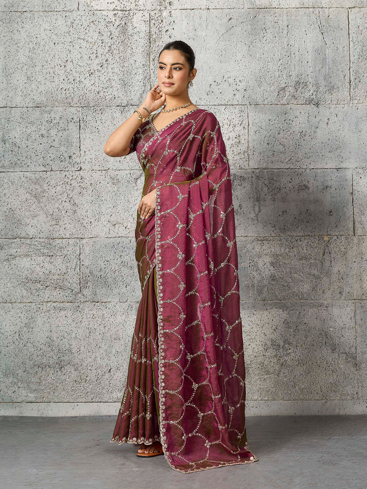 Rust Chiffon Embroidered Sarees