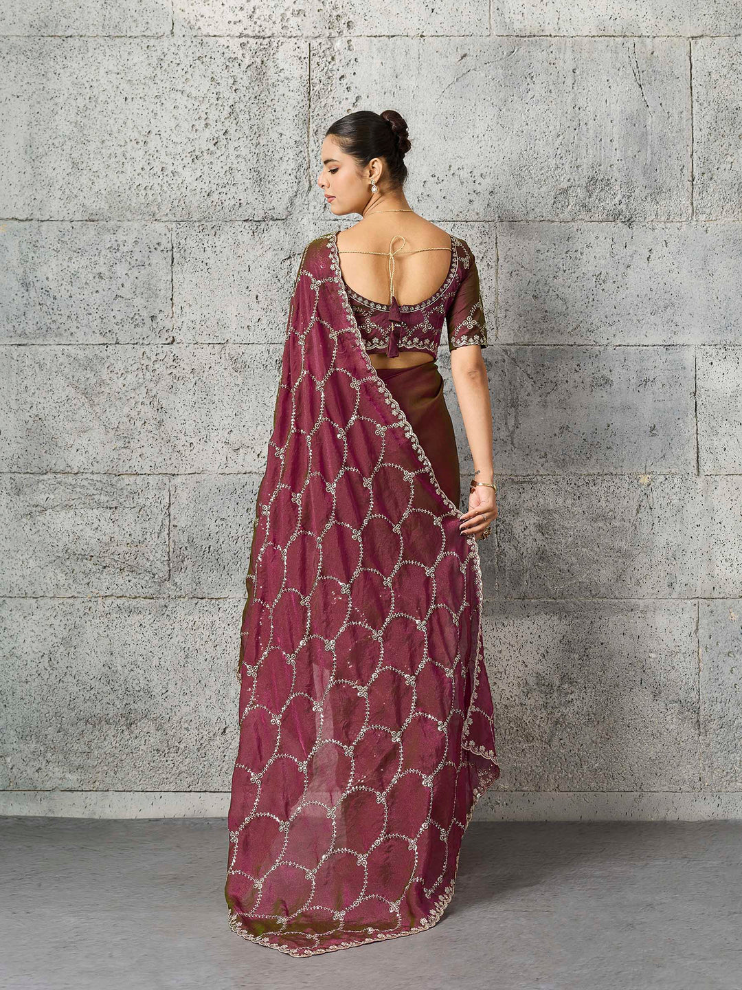 Rust Chiffon Embroidered Sarees